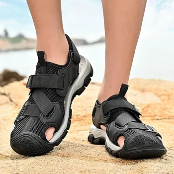 Fashion 2024 Men Sandals Summer Shoes Casual Beach Breathable Hiking Outdoor Leather Fashion Designer Luxury Sports Fisherman Sneakers 38 зелёный