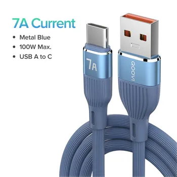 QOOVI 7A USB Type C Кабель для быстрой зарядки Шнур для передачи данных Быстрая зарядка QC3.0 USB-C Зарядное устройство для Xiaomi Samsung Huawei OnePlus Poco F3 0.3m(1ft) чёрный