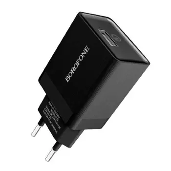 Сетевое зарядное устройство Borofone BA17A Centrino 18W, 1USB, Quick Charge, 3A, черный