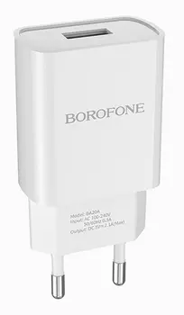 Сетевое зарядное устройство Borofone BA20A Sharp 10W, 1USB, 2.1A, белый, кабель microUSB