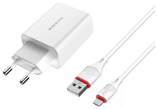 Сетевое зарядное устройство Borofone BA21A 15W, 1USB, Quick Charge, 3A, белый