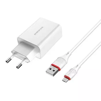 Сетевое зарядное устройство Borofone BA21A Long journey 18W, 1USB, Quick Charge, 3A, белый (02470), кабель microUSB