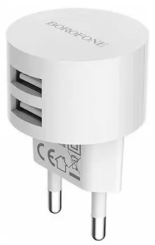 Сетевое зарядное устройство Borofone BA23A Brilliant 10W, 2USB, 1.5A, белый
