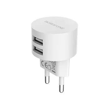 Сетевое зарядное устройство Borofone BA23A Brilliant, 2USB, 2.4A, белый (03996)