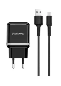 Сетевое зарядное устройство Borofone BA25A Outstanding, 2USB, 2.4A, черный (6931474704191), кабель microUSB