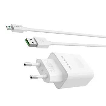 Сетевое зарядное устройство Borofone BA32A Bright power 18W, 1USB, Quick Charge, 3A, белый (6931474708359), кабель microUSB