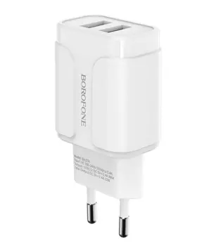 Сетевое зарядное устройство Borofone BA37A Speedy, 2USB, 2.4A, белый (16033)