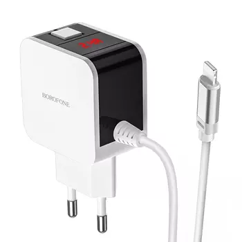 Сетевое зарядное устройство Borofone BA41A Power Lake, 2USB, 2.4A, белый (25820), Lightning 8pin