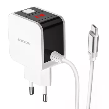 Сетевое зарядное устройство Borofone BA41A Power Lake, 2USB, 2.4A, белый (25837), кабель microUSB