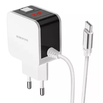 Сетевое зарядное устройство Borofone BA41A Power Lake, 2USB, 2.4A, белый (25844), кабель USB Type C