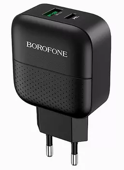 Сетевое зарядное устройство Borofone BA46A 18 Вт, USB, USB type-C, Quick Charge, PD, 3А, черный