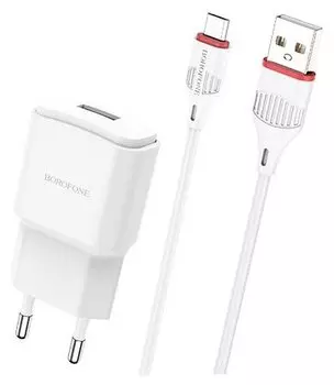 Сетевое зарядное устройство Borofone BA48A 10 Вт, USB, 2.1А, белый, кабель microUSB
