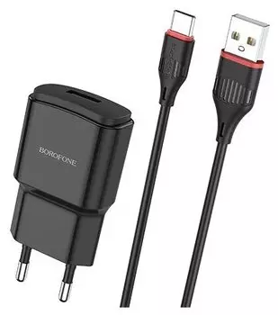 Сетевое зарядное устройство Borofone BA48A 12 Вт, USB, 2.1А, черный, кабель USB Type C