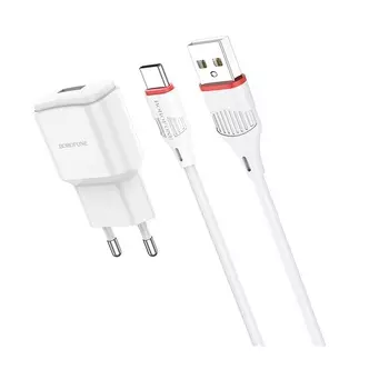 Сетевое зарядное устройство Borofone BA48A Orion, 1USB, 2.1A, белый, кабель USB Type C