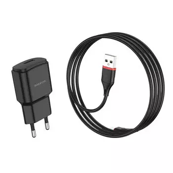 Сетевое зарядное устройство Borofone BA48A Orion, 1USB, 2.1A, черный, кабель microUSB