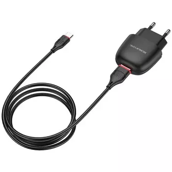 Сетевое зарядное устройство Borofone BA49A Vast power, 1USB, 2.1A, черный (28463), кабель USB Type C