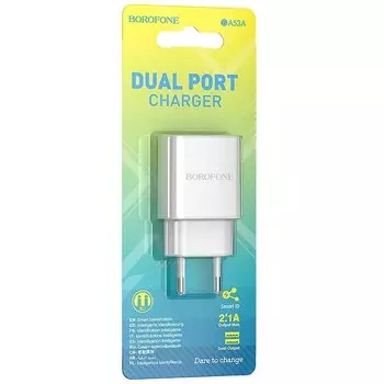 Сетевое зарядное устройство Borofone BA53A Powerway 10W, 2xUSB, 1A, белый (133698)