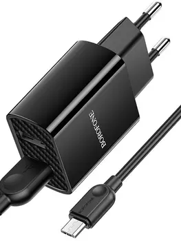 Сетевое зарядное устройство Borofone BA53A Powerway 15W, 2USB, 1.5A, черный, кабель microUSB