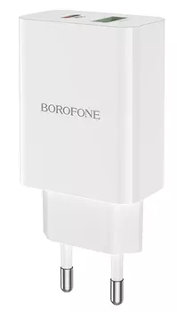 Сетевое зарядное устройство Borofone BA56A 20W, USB-A, USB type-C, Quick Charge, PD, 3A, белый