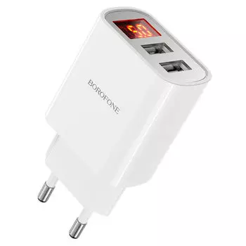 Сетевое зарядное устройство Borofone BA58A Mighty, 2xUSB, 2.4A, белый (207922)