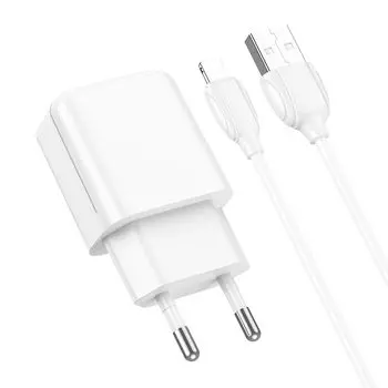 Сетевое зарядное устройство Borofone BA64A, USB, 2.1A, белый (6974443383850), Lightning 8pin