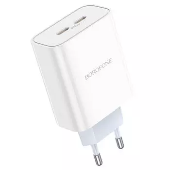 Сетевое зарядное устройство Borofone BA73A Young 35Вт, 2xUSB type-C, Quick Charge, PD, 3A, белый (974443388398)
