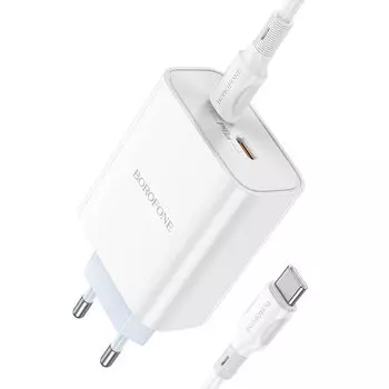 Сетевое зарядное устройство Borofone BA73A Young 35Вт, 2xUSB type-C, Quick Charge, PD, 3A, белый (974443388411), USB Type-C - USB Type-C