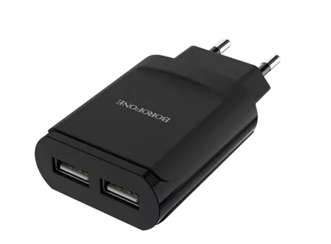 Сетевое зарядное устройство Borofone BA8A LePlug, 2USB, 2.1A, черный (6957531084174)