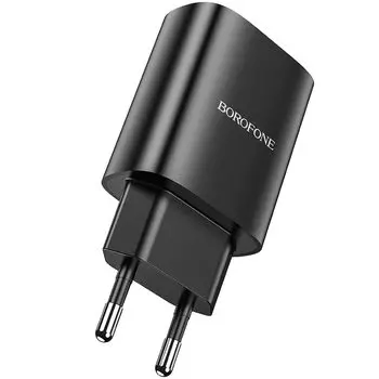 Сетевое зарядное устройство Borofone BN1, USB, 2.1A, черный (6931474741134), кабель USB Type C