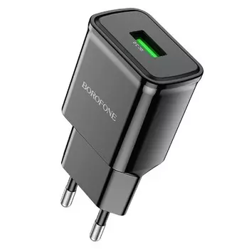 Сетевое зарядное устройство Borofone Heavenly BA59A 18 Вт, USB, EU, Quick Charge, черный (6974443380163)