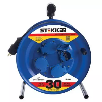 Удлинитель на металлической катушке с/з 4-местный Stekker Professional