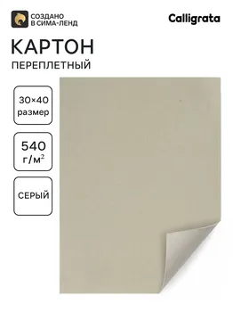 Картон переплетный 0.9 мм, 30 х 40 см, 50 листов, 540 г/м, серый