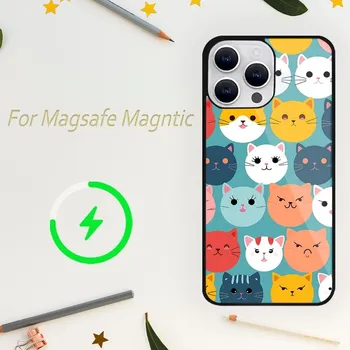 Милый чехол для телефона с изображением кота для iPhone 15 14 13 12 11 Plus Pro Max Magsafe с магнитной беспроводной зарядкой iPhone11promax