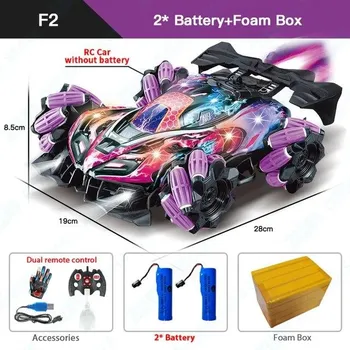 Новый RC Drift Car с музыкальными светодиодными фонарями 2,4G Перчатка Жест Радио Дистанционное управление Спрей трюковые машинки 4WD Электрические детские игрушки Подарок 1 battery фиолетовый