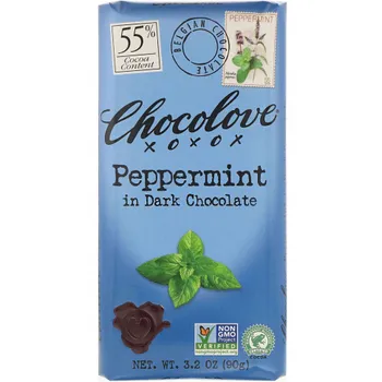 Chocolove, черный шоколад с перечной мятой, 55% какао, 90 г (3,2 унции)