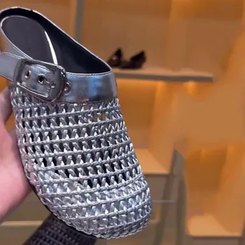Тапочки Baotou Hollow Mesh — универсальные и повседневные тапочки на плоской подошве для женщин, удобные и дышащие. 35 чёрный