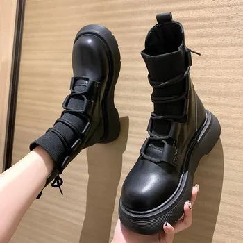 Fashion luxury Women Shoes Autumn Winter Ankle Boot Round Toe 2024 Rubber Ladies Solid Slip-on Booties Lace Up White Mid-Calf Boots 40 35 серый