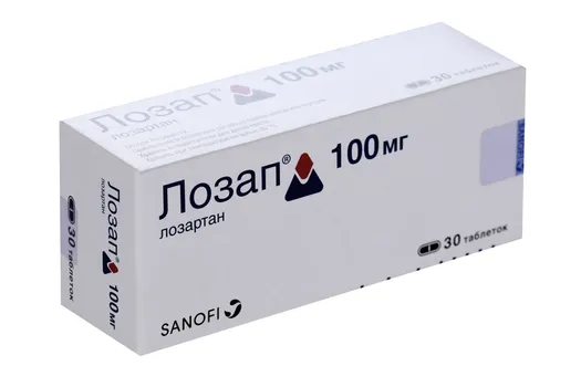 Лозап 100 мг, 30 шт, таблетки покрытые пленочной оболочкой