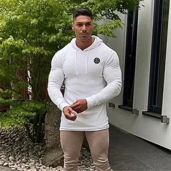 Muscleguys Новые поступления Весна Осень Мужской трикотажный свитер Стрейч Пуловер Футболка с длинными рукавами M чёрный
