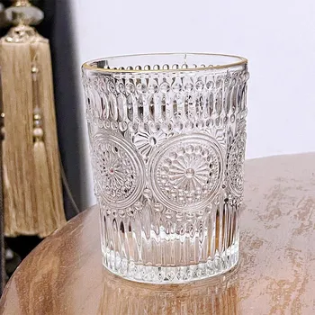 Винтажная стеклянная чашка для кофе с тиснением подсолнухов Short sunflower cup