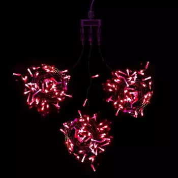 Комплект 3 Красных Нити по 20м, 600 LED, Провод Черный ПВХ, IP54