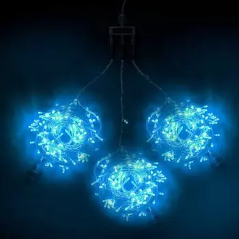 Комплект 3 Небесно-Голубых Нити по 20м c Контроллером, 600 LED, Провод Прозрачный Силикон, IP65