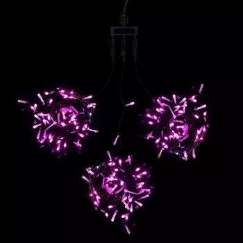 Комплект 3 Розовых Нити по 20м, 600 LED, Провод Черный ПВХ, IP54