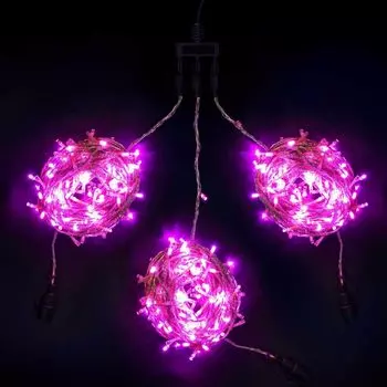 Комплект 3 Розовых Нити по 20м c Контроллером, 600 LED, Провод Прозрачный Силикон, IP65