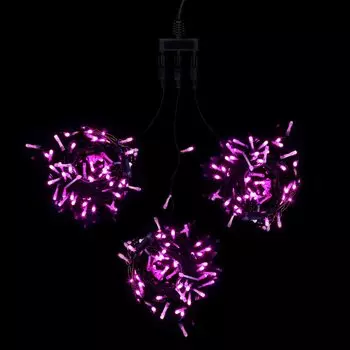 Комплект 3 Розовых Нити с Мерцанием Белого Диода по 20м, 600 LED, Провод Черный ПВХ, IP54