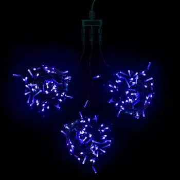 Комплект 3 Синих Нити по 20м, 600 LED, Провод Черный ПВХ, IP54