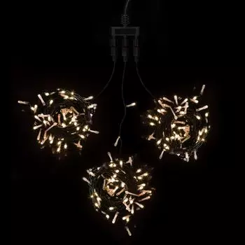 Комплект 3 Тепло-Белых Нити с Мерцанием Белого Диода по 20м, 600 LED, Провод Черный ПВХ, IP54