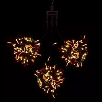 Комплект 3 Желтых Нити по 20м, 600 LED, Провод Черный ПВХ, IP54