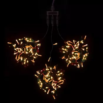 Комплект 3 Желтых Нити с Мерцанием Белого Диода по 20м, 600 LED, Провод Черный ПВХ, IP54