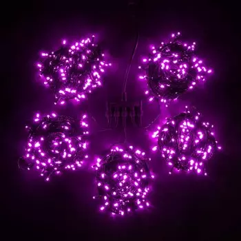 Комплект 5 Розовых Нитей по 20м с Мерцанием, 1000 LED, Провод Черный ПВХ, IP54